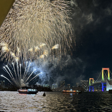 冬空にあがる美しい冬花火！年末祝宴 屋形船