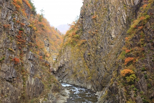 美しいアート作品と渓谷の紅葉 紅葉の清津峡　舞茸御前 湯沢保よし
